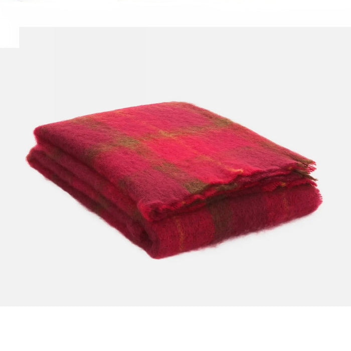 DRUMIN - MOHAIR THROW  BY CUSHENDALE - CRANBERRY 54" x 72"