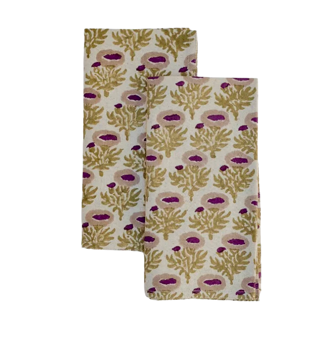 SOIL TO STUDIO: RUMI - BLOCK PRINTED TABLE NAPKINS SET OF 4, PLUM