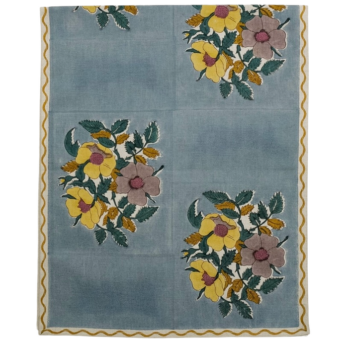 SOIL TO STUDIO: DIA BLUE - BLOCKPRINTED TABLERUNNER  15" X 78"