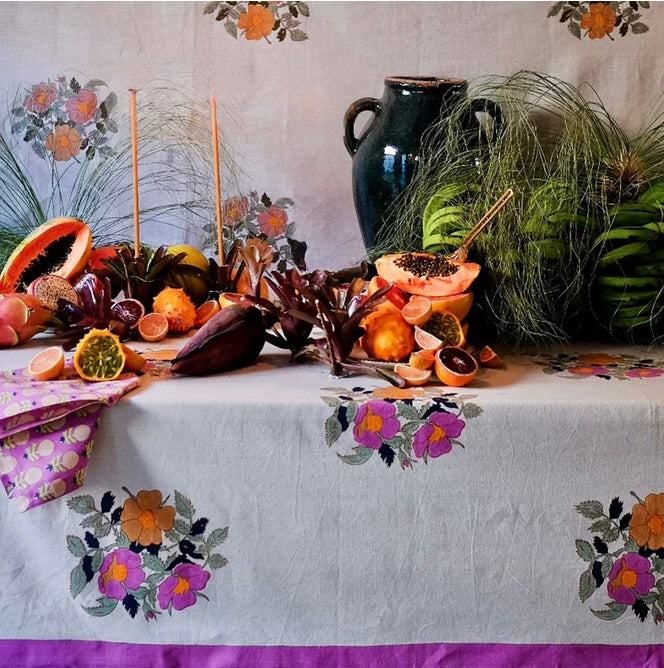 SOIL TO STUDIO: DIA  HAND BLOCK-PRINTED TABLE CLOTH - PLUM 60"x 110"