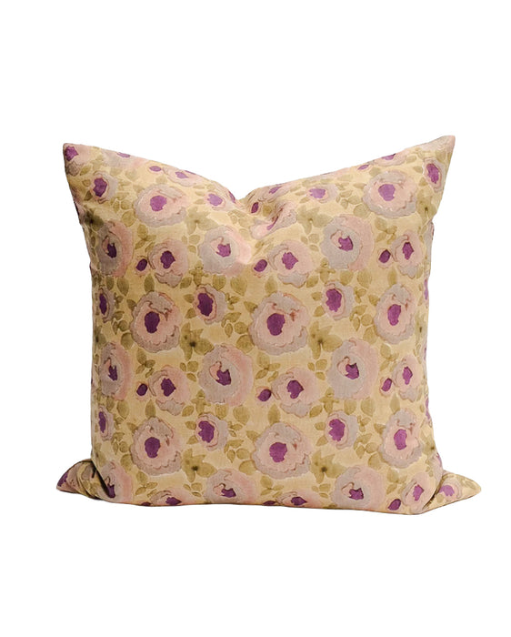 SOIL TO STUDIO -  HAND  BLOCK-PRINTED LINEN PILLOW- RIYA  OLIVE 22" x 22"