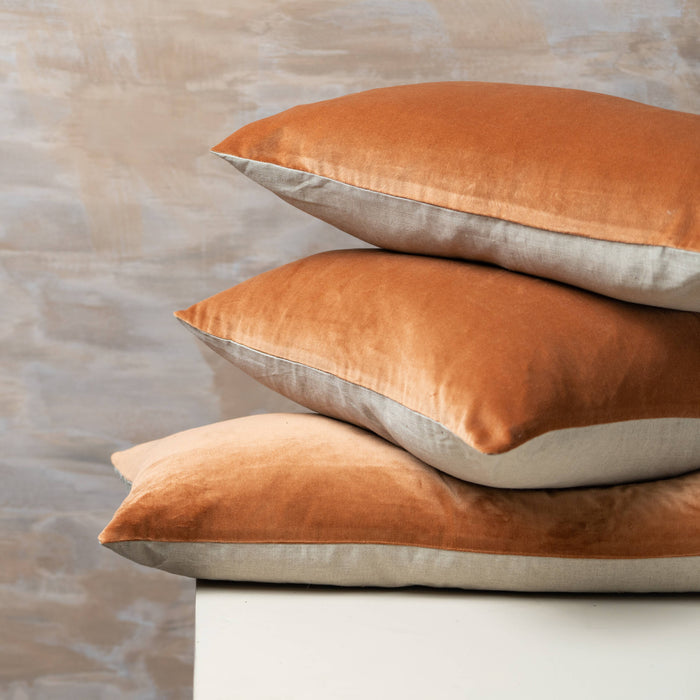 Linen/Velvet Lumbar Pillow | Terracotta: Without Feather Insert/Inners