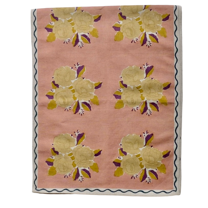 SOIL TO STUDIO: SARA GrAPEFRUIT PINK - BLOCK-PRINTED TABLERUNNER  15" X 78"