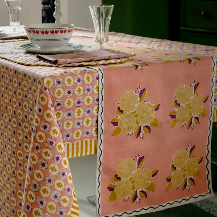 SOIL TO STUDIO: SARA GrAPEFRUIT PINK - BLOCK-PRINTED TABLERUNNER  15" X 78"