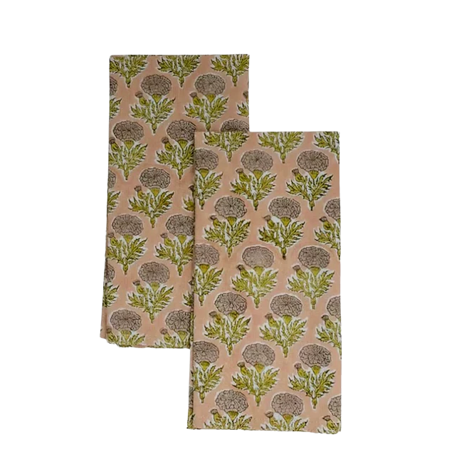 SOIL TO STUDIO: SONYA - BLOCK-PRINTED TABLE NAPKINS SET OF 4, ROSEWATER