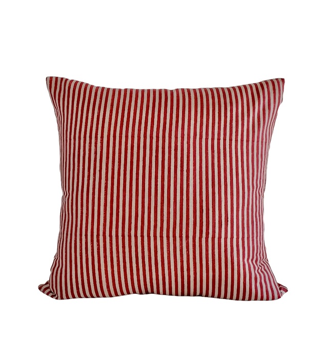 DIA RED  - HAND  BLOCK-PRINTED LINEN PILLOW 20" x 20"