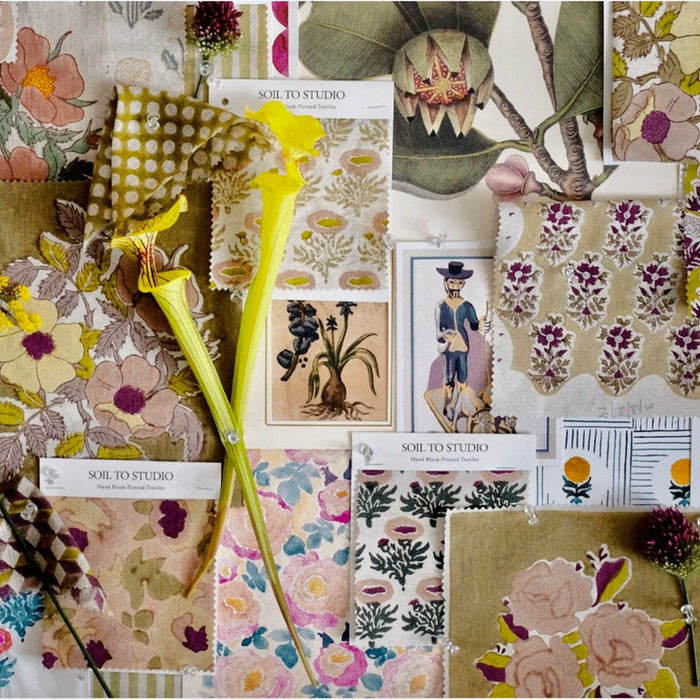 SOIL TO STUDIO: SONYA - HAND BLOCK-PRINTED TABLE CLOTH - ROSEWATER - 60"x 110"
