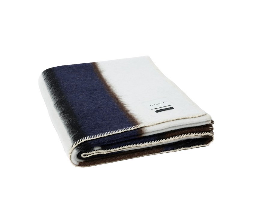 BLACKSAW- HINOKI ALPAKA HEIRLOOM BLANKET - IVORY/MIDNIGHT/BLACK  59" X 81"