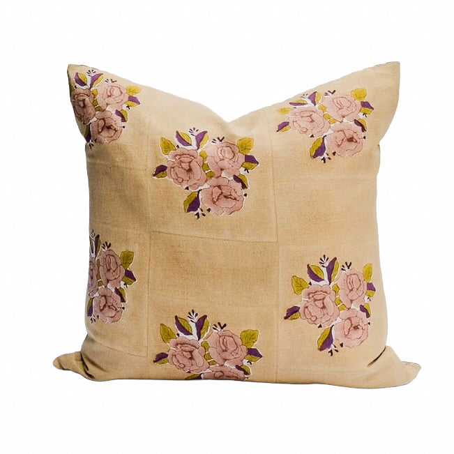 SOIL TO STUDIO -  HAND  BLOCK-PRINTED LINEN PILLOW - SARA HARVEST 22" x 22"