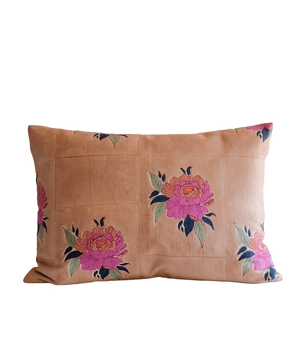 BABITA OLD ROSE  - HAND  BLOCK-PRINTED LINEN PILLOW 14" x 20"