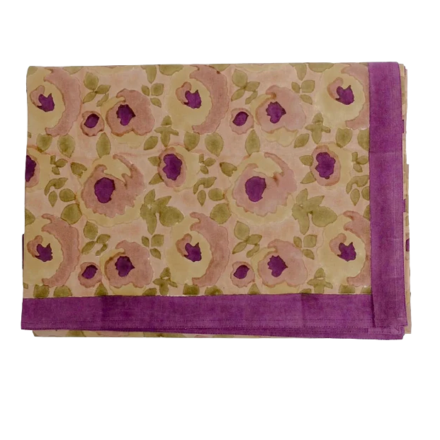 SOIL TO STUDIO: RIYA- HAND BLOCK-PRINTED TABLE CLOTH - ROSEWATER 60"x 110"