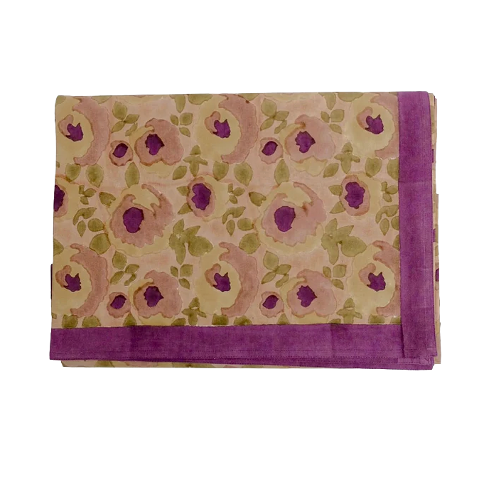 SOIL TO STUDIO: RIYA- HAND BLOCK-PRINTED TABLE CLOTH - ROSEWATER 60"x 110"