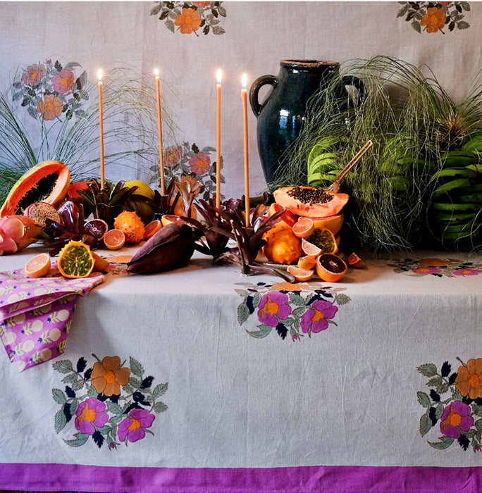 SOIL TO STUDIO: DIA  HAND BLOCK-PRINTED TABLE CLOTH - PLUM 60"x 110"