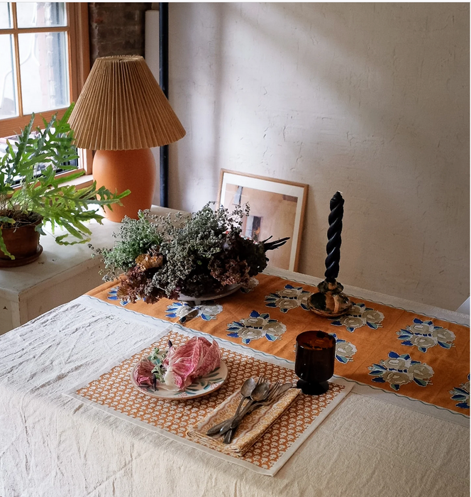 SARA - BLOCKPRINTED TABLERUNNER SAGE 15" X 78"