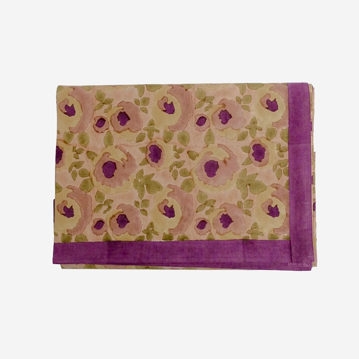 SOIL TO STUDIO: RIYA- HAND BLOCK-PRINTED TABLE CLOTH - ROSEWATER 60"x 110"