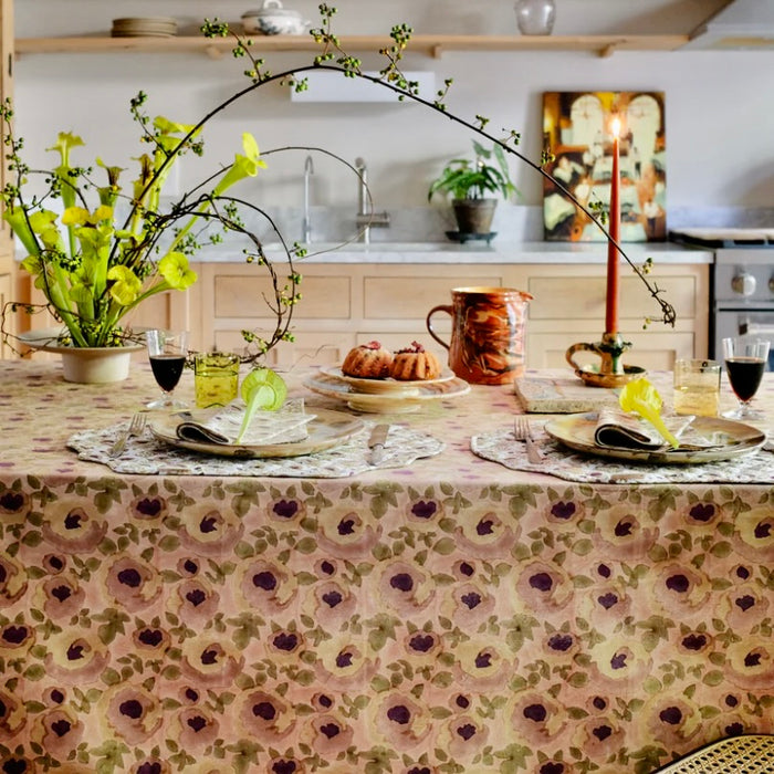 SOIL TO STUDIO: RIYA- HAND BLOCK-PRINTED TABLE CLOTH - ROSEWATER 60"x 110"