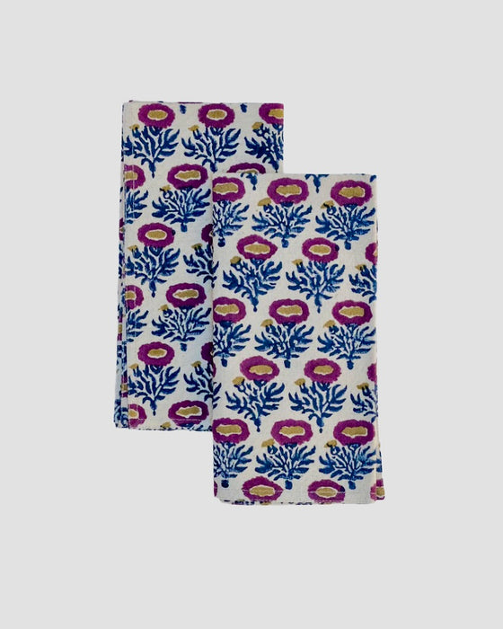 SOIL TO STUDIO: RUMI - BLOCK PRINTED TABLE NAPKINS SET OF 4,  BLUE