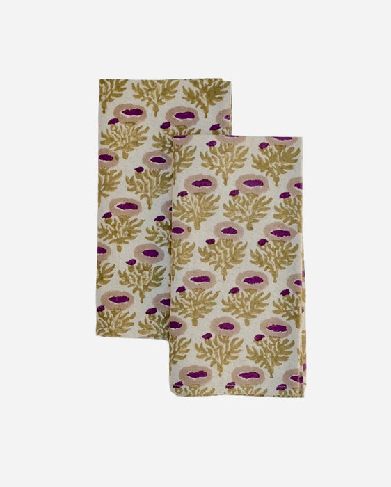 SOIL TO STUDIO: RUMI - BLOCK PRINTED TABLE NAPKINS SET OF 4, PLUM
