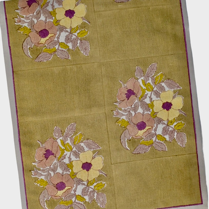 SOIL TO STUDIO: DIA- BLOCK PRINTED TABLE RUNNER MOSS 15" X 78"