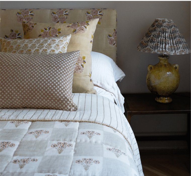 SOIL TO STUDIO: SYRA - HAND  BLOCK-PRINTED LINEN PILLOW ROSEWATER 18" x 18"