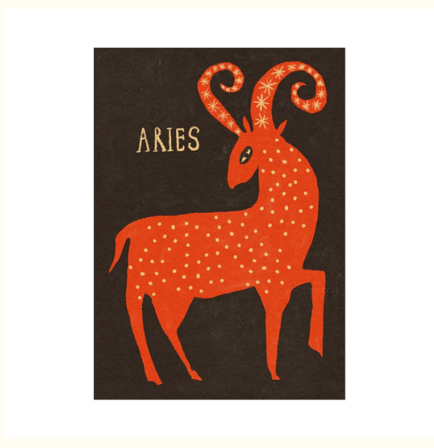 TABBY BOOTH ZODIAC PRINT:   ARIES 5" X 7"