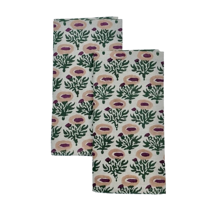 SOIL TO STUDIO: RUMI PLUM+FERN - BLOCK-PRINTED TABLE NAPKINS SET OF 4