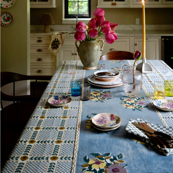 SOIL TO STUDIO: DIA BLUE - BLOCKPRINTED TABLERUNNER  15" X 78"